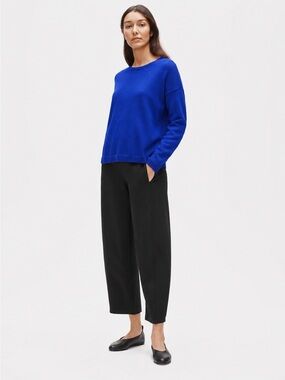 Eileen Fisher Organic Linen Cotton Crewneck Sweater in Cobalt Blue Size Small
